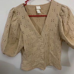 H&M Neutral Puffed Sleeved Button Up Shirt XS